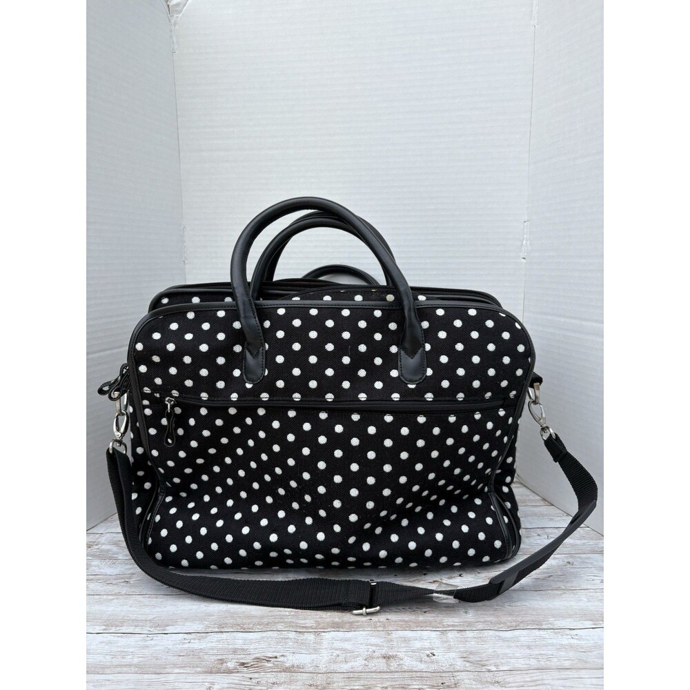 BUENO Black White Polka Dot Laptop Bag  Work Tote Red Interior Removable Sleeve